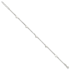 Sterling Silver Hearts 5-Station 9 inch Plus 1 inch Extender - Total 10 inch Anklet