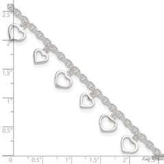 Sterling Silver Heart Charms 8 inch Plus 1 inch Extender - Total 9 inch Anklet