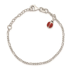 Sterling Silver Polished Enameled Ladybug w/ 1in ext. Childrens Bracelet