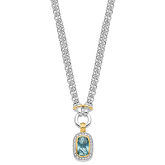 Sterling Silver Flash Gold-plated Clear and Blue CZ 16 inch Necklace
