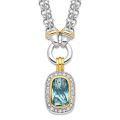 Sterling Silver Flash Gold-plated Clear and Blue CZ 16 inch Necklace
