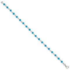 Sterling Silver Genuine Turquoise Bead Polished Bracelet