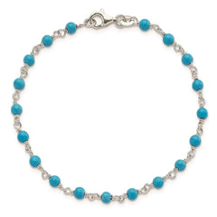 Sterling Silver Genuine Turquoise Bead Polished Bracelet