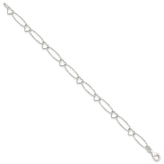 Sterling Silver Oval Link w/Hearts Bracelet