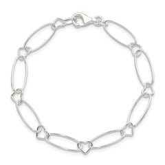 Sterling Silver Oval Link w/Hearts Bracelet