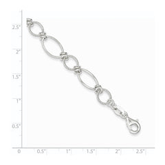 Sterling Silver Polished Textured Fancy Circle and Oval Link Bracelet