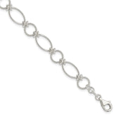 Sterling Silver Polished Textured Fancy Circle and Oval Link Bracelet