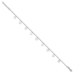 Sterling Silver Heart Charms 9 inch Plus 1 inch Extender - Total 10 inch Anklet