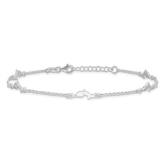 Sterling Silver Dolphin 5-Station 9 inch Plus 1 inch Extender - Total 10 inch Anklet - 2