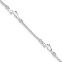 Sterling Silver Dolphin 5-Station 9 inch Plus 1 inch Extender - Total 10 inch Anklet - 2