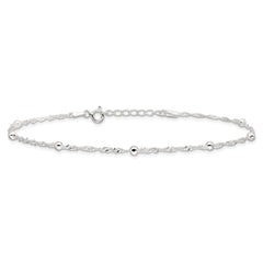 Sterling Silver Bead 7-Station 10 inch Plus 1 inch Extender - Total 11 inch Anklet - 2