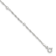 Sterling Silver Bead 7-Station 10 inch Plus 1 inch Extender - Total 11 inch Anklet - 2
