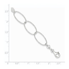 Sterling Silver Polished and Textured Oval Link Bracelet