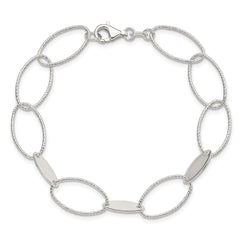 Sterling Silver Polished and Textured Oval Link Bracelet
