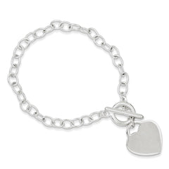 Sterling Silver Oval Link Engraveable Heart Bracelet - 2