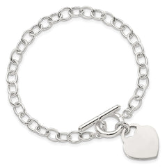 Sterling Silver Oval Link Engraveable Heart Bracelet - 2