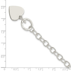 Sterling Silver Polished Engraveable Heart Charm Bracelet