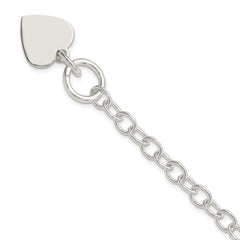 Sterling Silver Polished Engraveable Heart Charm Bracelet - 2