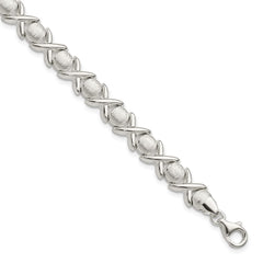 Sterling Silver Polished and Satin X and O Bracelet - 4