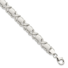 Sterling Silver Polished and Satin X and O Bracelet - 6