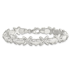 Sterling Silver Polished and Satin X and Hearts Bracelet - 2