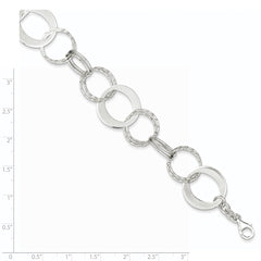 Sterling Silver Polished and Textured Circle Link Bracelet