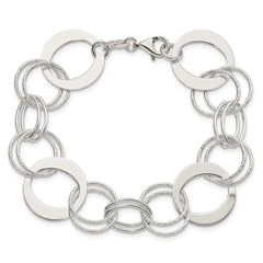 Sterling Silver Polished and Textured Circle Link Bracelet