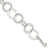 Sterling Silver Polished and Textured Circle Link Bracelet