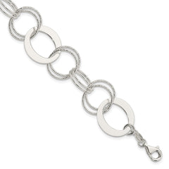 Sterling Silver Polished and Textured Circle Link Bracelet