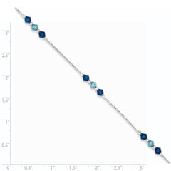 Sterling Silver Polished Aquamarine Capri Blue Glass Bead Bracelet