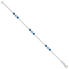 Sterling Silver Polished Aquamarine Capri Blue Glass Bead Bracelet
