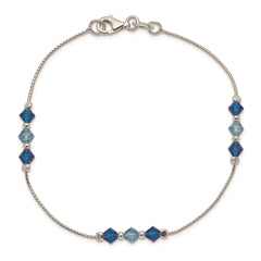 Sterling Silver Polished Aquamarine Capri Blue Glass Bead Bracelet