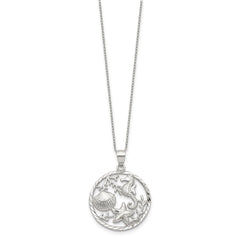 Sterling Silver Rhodium-plated Seahorse, Starfish and Shell Pendant