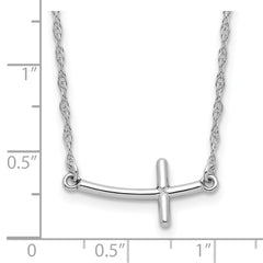 Sterling Silver Rhodium-plated Small Sideways Curved Cross Necklace - 2