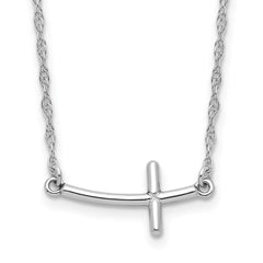 Sterling Silver Rhodium-plated Small Sideways Curved Cross Necklace - 2