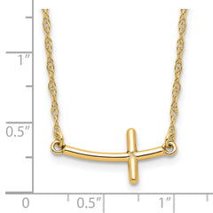 Sterling Silver YG-plated Small Sideways Curved Cross Necklace - 2