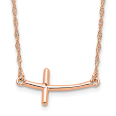 Sterling Silver RG-plated Large Sideways Curved Cross Necklace