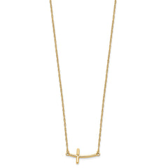 Sterling Silver YG-plated Large Sideways Curved Cross Necklace - 2