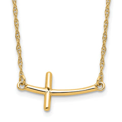 Sterling Silver YG-plated Large Sideways Curved Cross Necklace - 2