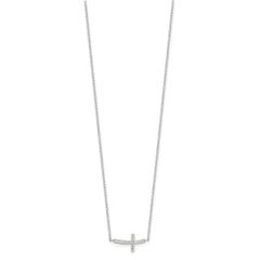 Sterling Silver Rhodium-plated CZ Sideways Cross w/2in Ext Necklace - 5