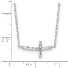 Sterling Silver Rhodium-plated CZ Sideways Cross w/2in Ext Necklace - 5