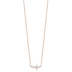Sterling Silver Rose Gold-plated CZ Sideways Cross w/2in Ext Necklace