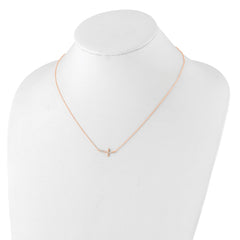 Sterling Silver Rose Gold-plated CZ Sideways Cross w/2in Ext Necklace