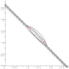 Sterling Silver Rhodium-plated Polished & Pink Enameled PRINCESS with 1 Inch Extension Children's Bracelet