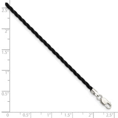 Sterling Silver 18 inch 2mm Black Twisted Rubber Necklace