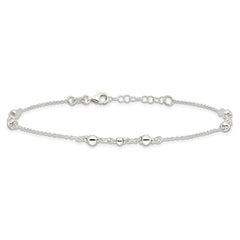 Sterling Silver Beaded 9 inch Plus 1 inch Extender - Total 10 inch Anklet - 2
