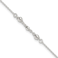 Sterling Silver Beaded 9 inch Plus 1 inch Extender - Total 10 inch Anklet - 2