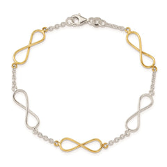 Sterling Silver Polished Flash Gold Infinity Symbol Bracelet