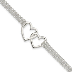 Sterling Silver Polished 3-strand w/.5in. Ext. Heart Bracelet