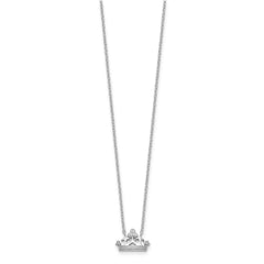 Sterling Silver Rhodium-plated Polished & Beaded CZ Crown with 2 Inch Extension Necklace
